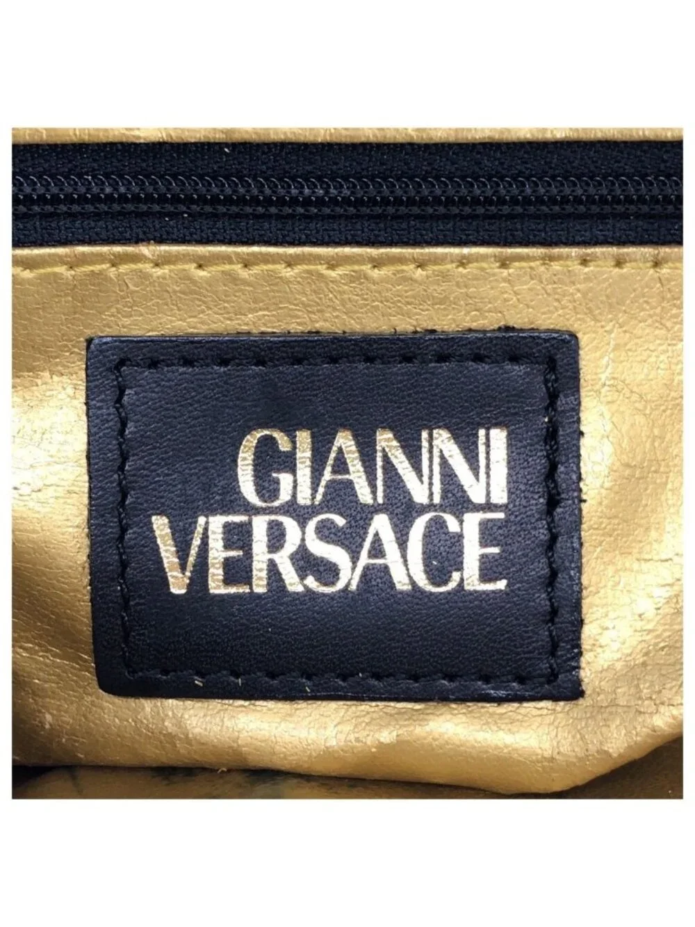 Versace Vintage Baroque Pattern Yellow Black Gold Leather Backpack